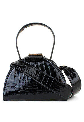 Textured PU Hand Bag in Black