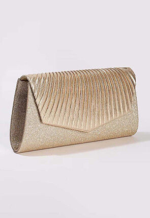 Textured Synthetic Rectangular Clutch Bag in Golden