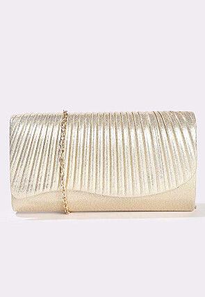 Textured Synthetic Rectangular Clutch Bag in Golden