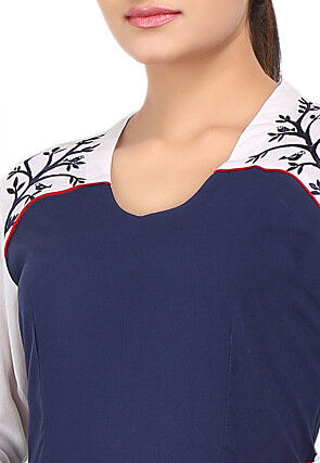 Plain Viscose Dress in White and Navy