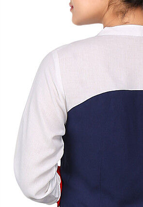 Plain Viscose Dress in White and Navy