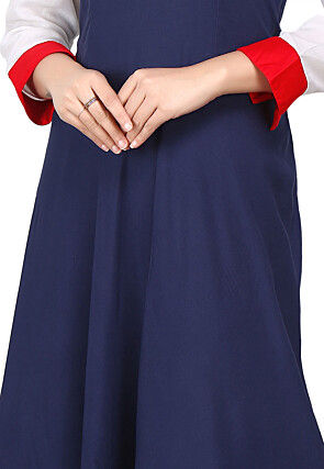 Plain Viscose Dress in White and Navy