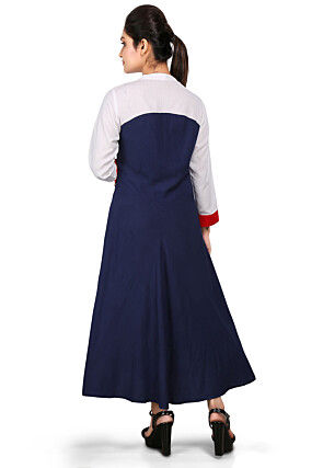 Plain Viscose Dress in White and Navy