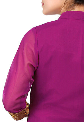 Embroidered Georgette Front Slit Long Kurta in Purple