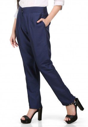 Cotton Silk Pant in Navy Blue