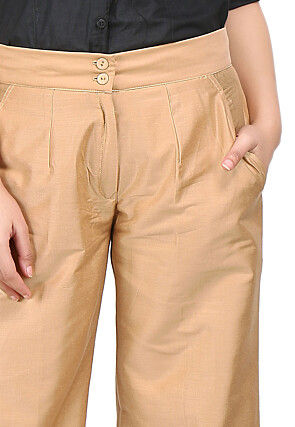 Plain Cotton Silk Palazzo Pant in Beige