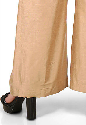 Plain Cotton Silk Palazzo Pant in Beige