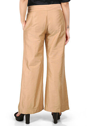 Plain Cotton Silk Palazzo Pant in Beige