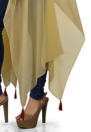 Embroidered Asymmetrical Georgette Hem Cape in Yellow