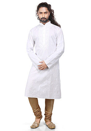 Plain Cotton Silk Churidar in Beige