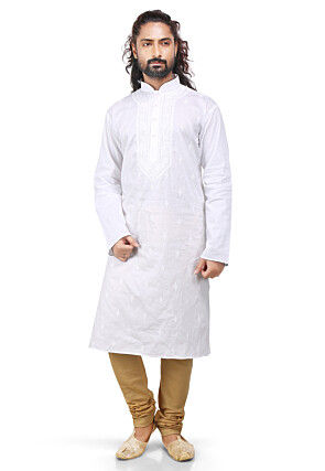 Plain Cotton Silk Churidar in Beige