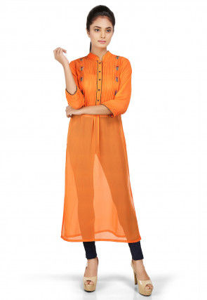 Plain Georgette Long Kurta in Orange
