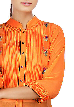 Plain Georgette Long Kurta in Orange