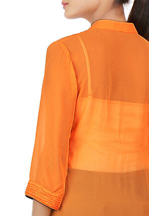Plain Georgette Long Kurta in Orange