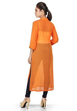 Plain Georgette Long Kurta in Orange