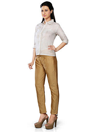 Art Silk Straight Pant In Beige