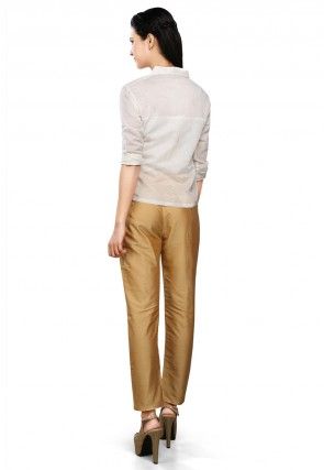 Art Silk Straight Pant In Beige