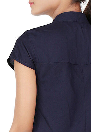 Plain Viscose Flared Long Kurta in Navy Blue