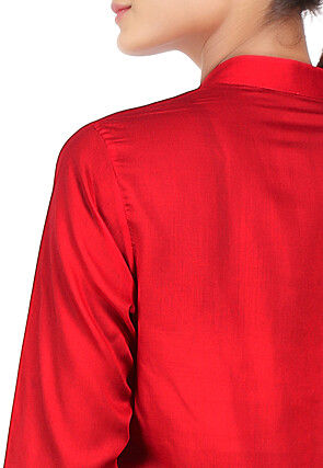 Plain Viscose Long Kurta in Red