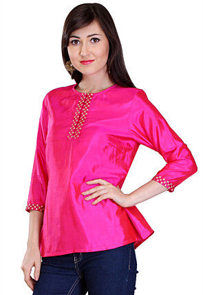Plain Silk Top in Fuchsia