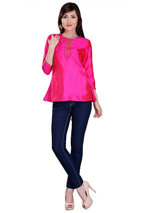 Plain Silk Top in Fuchsia