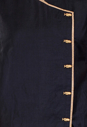 Plain Cotton Silk Angrakha Style Top in Black