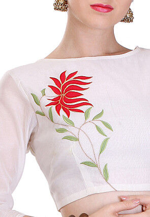 Embroidered Chanderi Silk Blouse in Off White