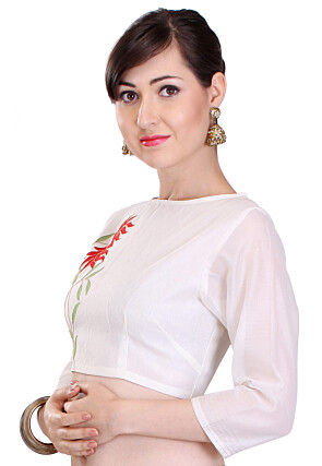 Embroidered Chanderi Silk Blouse in Off White