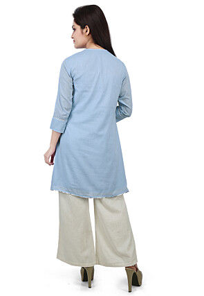Plain Cotton Mulmul Kurti in Sky Blue