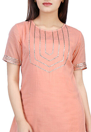 Plain Cotton Mulmul Kurti in Peach