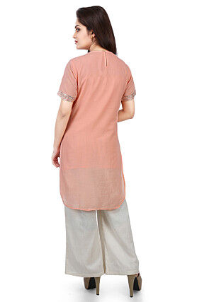 Plain Cotton Mulmul Kurti in Peach