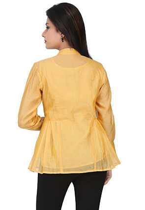 Embroidered Chanderi Silk Top in Yellow
