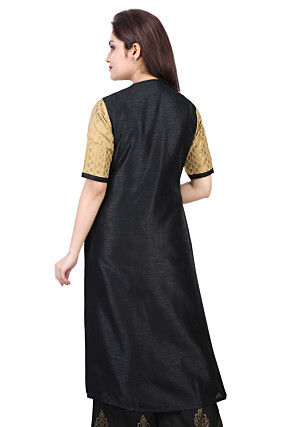 Woven Brocade Silk and Dupion Silk Kurta in Golden and Black