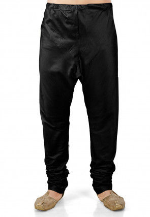 Plain Cotton Silk Churidar in Black