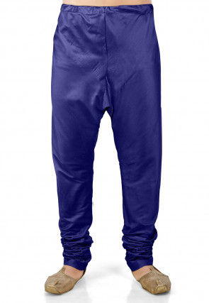 Plain Cotton Silk Churidar in Navy Blue