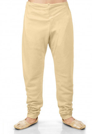 Plain Cotton Silk Churidar in Beige