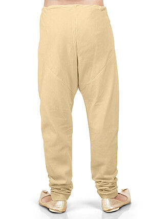 Plain Cotton Silk Churidar in Beige