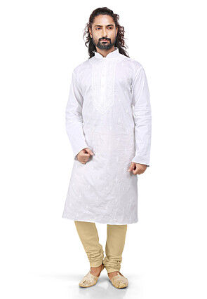 Plain Cotton Silk Churidar in Beige