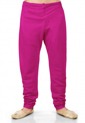 Plain Cotton Silk Churidar in Dark Fuchsia