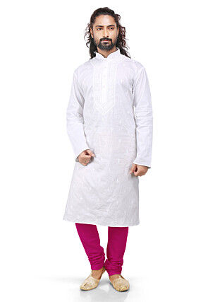 Plain Cotton Silk Churidar in Dark Fuchsia