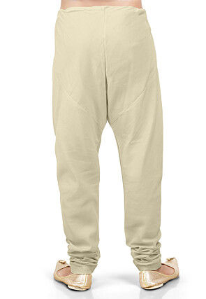 Plain Cotton Silk Churidar in Off White