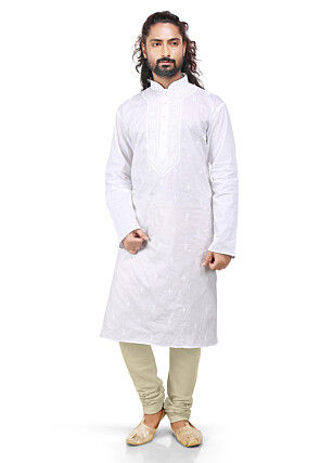 Plain Cotton Silk Churidar in Off White