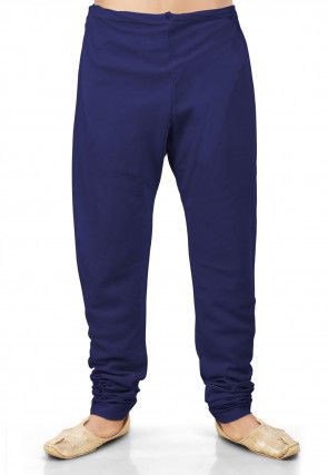 Plain Cotton Silk Churidar in Navy Blue