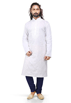 Plain Cotton Silk Churidar in Navy Blue