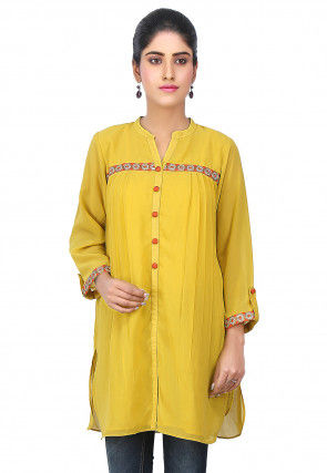 Side Pleated Georgette Tunic in Mustard