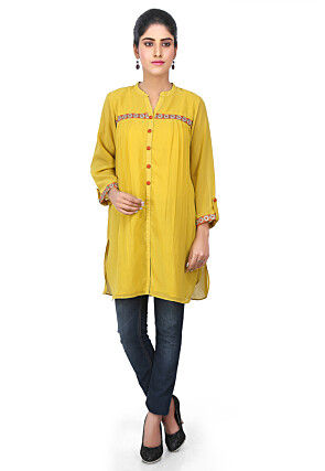Side Pleated Georgette Tunic in Mustard
