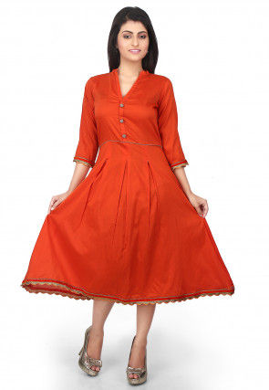 Plain Cotton Silk Kurta in Rust