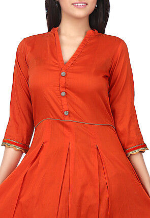 Plain Cotton Silk Kurta in Rust