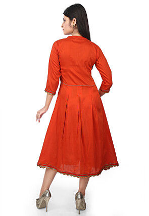 Plain Cotton Silk Kurta in Rust