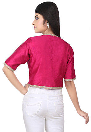 Plain Raw Silk Jacket in Fuchsia